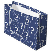 Mystery vraagteken raadsel blauw puzzelblauw groot cadeauzakje (Voorkant Gekanteld)