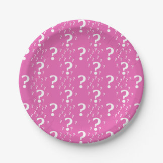 Mystery vraagteken raadsel puzzelroze papieren bordje