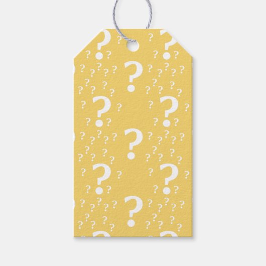 Mystery vraagteken rond puzzelgeel cadeaulabel (Voorkant)