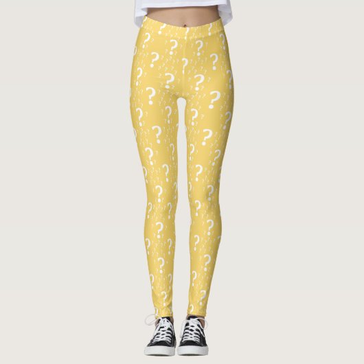 Mystery vraagteken rond puzzelgeel leggings (Voorkant)