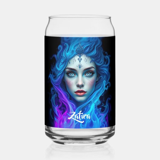 Mystery Woman Emerging from Blue & Purple Flames Blikvorm Glas (Voorkant)