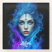 Mystery Woman Emerging from Blue & Purple Flames Glazen Onderzetter (Voorkant)