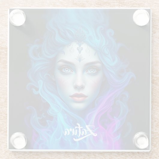Mystery Woman Emerging from Blue & Purple Flames Glazen Onderzetter (Achterkant)