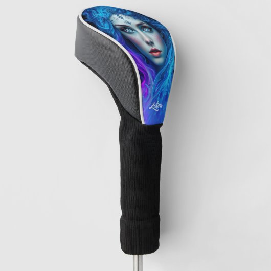 Mystery Woman Emerging from Blue & Purple Flames Golfheadcover (Schuin)