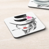 Mysteryous Lady Beverage Coaster Red Lips Bier Onderzetter (Linkerzijde)