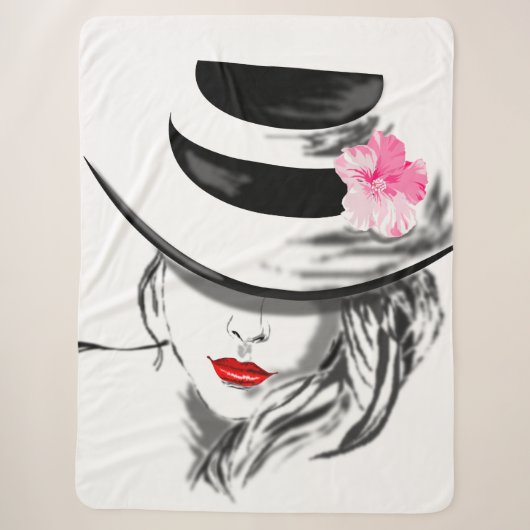 Mysteryous Lady Sherpa Blanket Red Lips Deken (Voorkant)