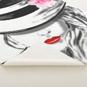 Mysteryous Lady Sherpa Blanket Red Lips Deken (3/4)