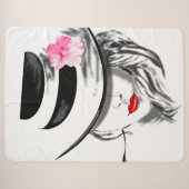 Mysteryous Lady Sherpa Blanket Red Lips Deken (Voorkant (horizontaal))