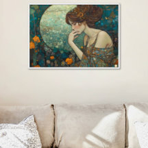 Mystic Art Nouveau Lady in Amber en Blauwgroen