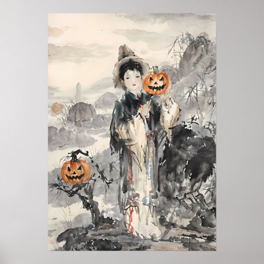 Mystic Aziatische Halloween - Waterverf Kunst Poster (Voorkant)
