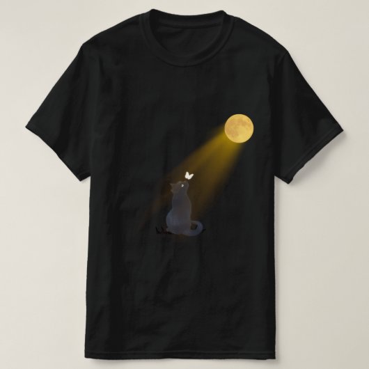 Mystic Black Cat Gazing at the Glowing Moon T-Shir T-shirt (Design voorkant)