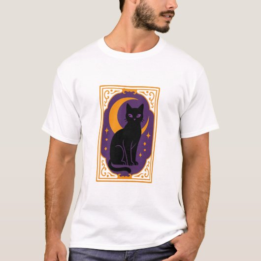 Mystic Black Cat Halloween Poster | Gothic Moon De T-shirt (Voorkant)