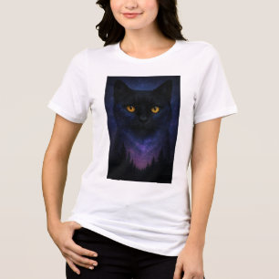 Mystic Black Cat Sterrennacht Forest Tri-Blend Shirt