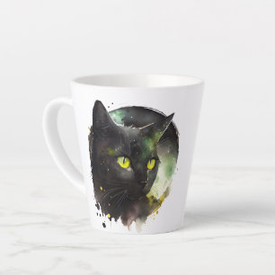 Mystic Black Cat Waterverf - Betoverde nachtkunst Latte Mok