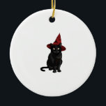 Mystic Black Cat with Dark Red Hat Classic T-Shirt Keramisch Ornament<br><div class="desc">Mystic Black Cat with Dark Red Hat Classic T-Shirt</div>