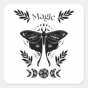 Mystic black moth, maan en magie vierkante sticker