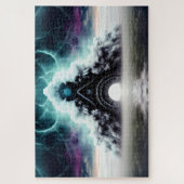 Mystic black paars green foggy creepy landschap legpuzzel (Verticaal)