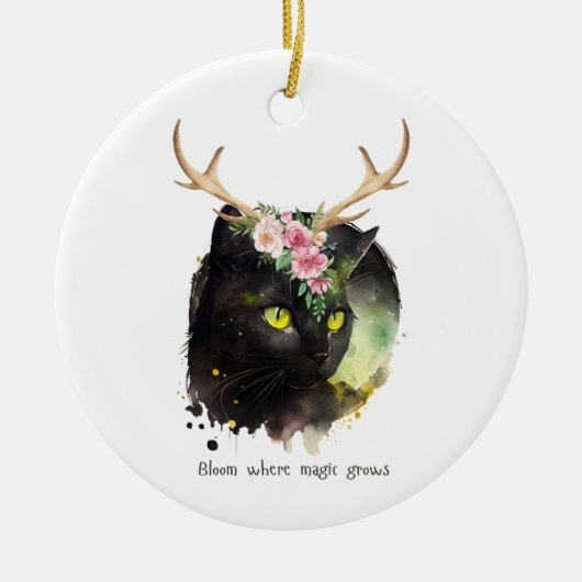 Mystic Bloom Cat Keramisch Ornament (Voorkant)