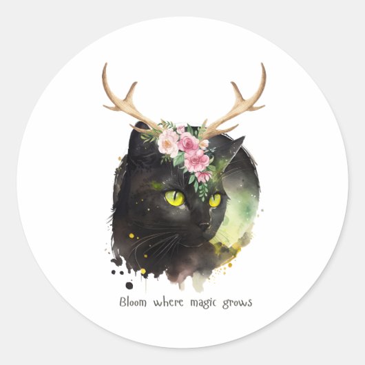 Mystic Bloom Cat Ronde Sticker (Voorkant)