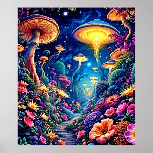 Mystic Bloom Forest onder de sterren Poster (Voorkant)