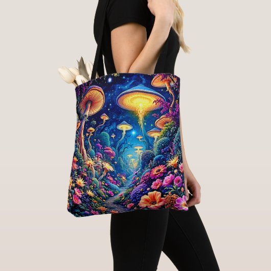 Mystic Bloom Forest onder de sterren Tote Bag (Dichtbij)