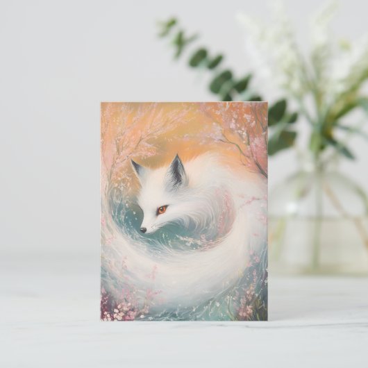 Mystic Bloom Spring Fox Waterverf Aankondigingskaart (Staand voorkant)