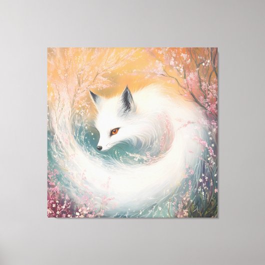 Mystic Bloom Spring Fox Waterverf Canvas Afdruk (Voorkant)