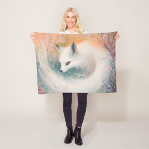 Mystic Bloom Spring Fox Waterverf Fleece Deken