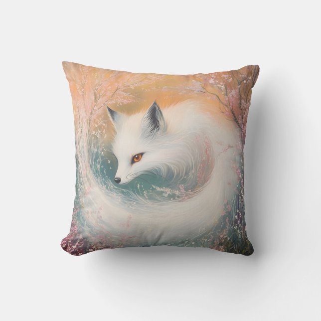 Mystic Bloom Spring Fox Waterverf Kussen (Voorkant)