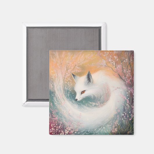 Mystic Bloom Spring Fox Waterverf Magneet (Voorkant / Achterkant)