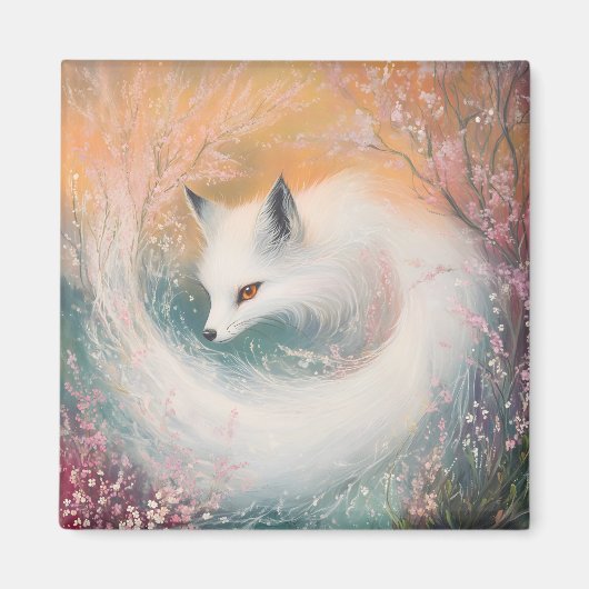 Mystic Bloom Spring Fox Waterverf Magneet (Voorkant)