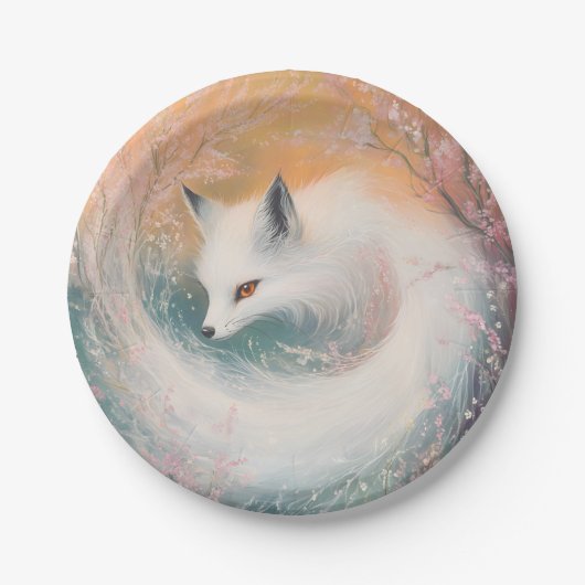 Mystic Bloom Spring Fox Waterverf Papieren Bordje (Voorkant)