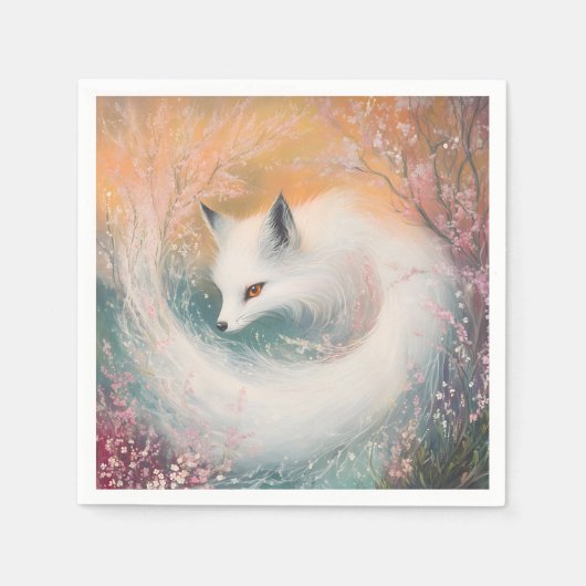 Mystic Bloom Spring Fox Waterverf Servet (Voorkant)
