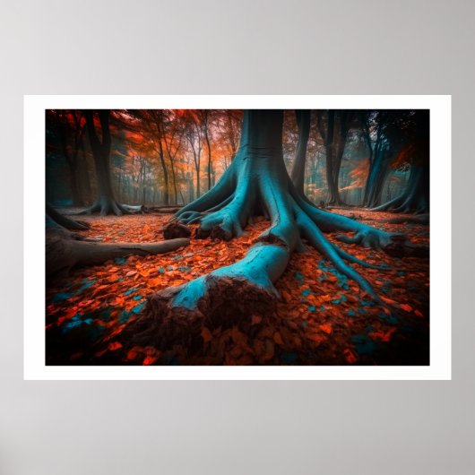 Mystic Blue AI Art: Herfst Forest Dream Poster (Voorkant)