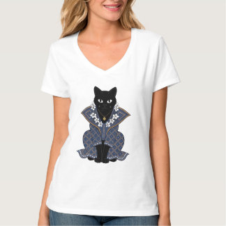 Mystic Blue Batik Kat Koningin Grafische T-shirt
