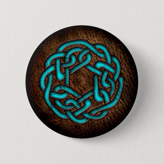 Mystic blue celtic ornament on leder ronde button 5,7 cm (Voorkant)