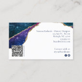 Mystic Blue Crystal Geode Gold Business Logo QR Visitekaartje (Achterkant)