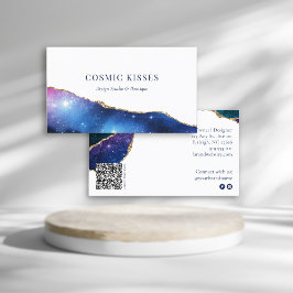 Mystic Blue Crystal Geode Gold Business Logo QR Visitekaartje