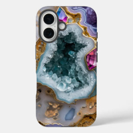 Mystic Blue Geode met gouden accenten – Crystal St iPhone 16 Hoesje