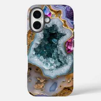 Mystic Blue Geode met gouden accenten – Crystal St iPhone 16 Hoesje