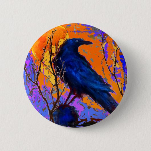 Mystic Blue Raven Moon door Sharles Ronde Button 5,7 Cm (Voorkant)
