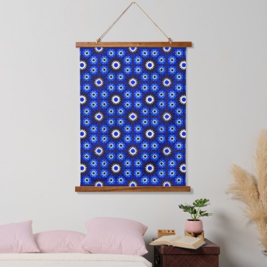 Mystic Blue Zellige Geometry Hangend Wandkleed (Slaapkamer)