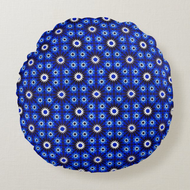 Mystic Blue Zellige Geometry Rond Kussen (Voorkant)
