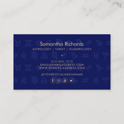 Mystic Blue Zodiac Astrologie Visitekaartje (Achterkant)