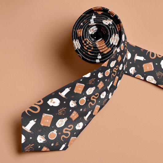 Mystic Boho Crystal Skull Halloween Pattern Stropdas