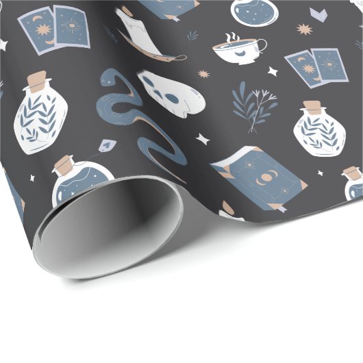 Mystic Boho Crystal Skull Snake Pattern Cadeaupapier (Rol Hoek)