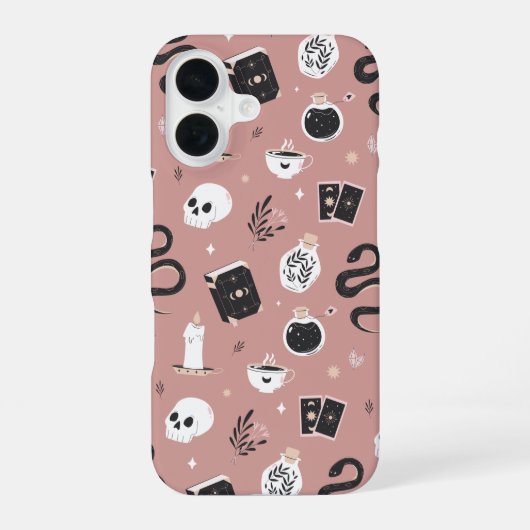 Mystic Boho Crystal Skull Snake Pattern iPhone 16 Hoesje (Achterkant)
