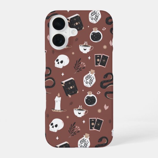 Mystic Boho Crystal Skull Snake Pattern iPhone 16 Hoesje (Achterkant)