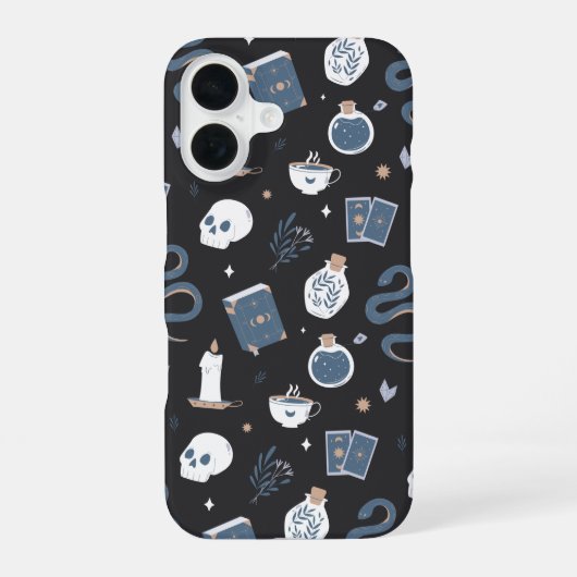Mystic Boho Crystal Skull Snake Pattern iPhone 16 Hoesje (Achterkant)