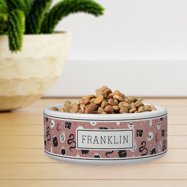 Mystic Boho Crystal Skull & Snake Pattern Pet Voerbakje (Creator heeft geüpload)